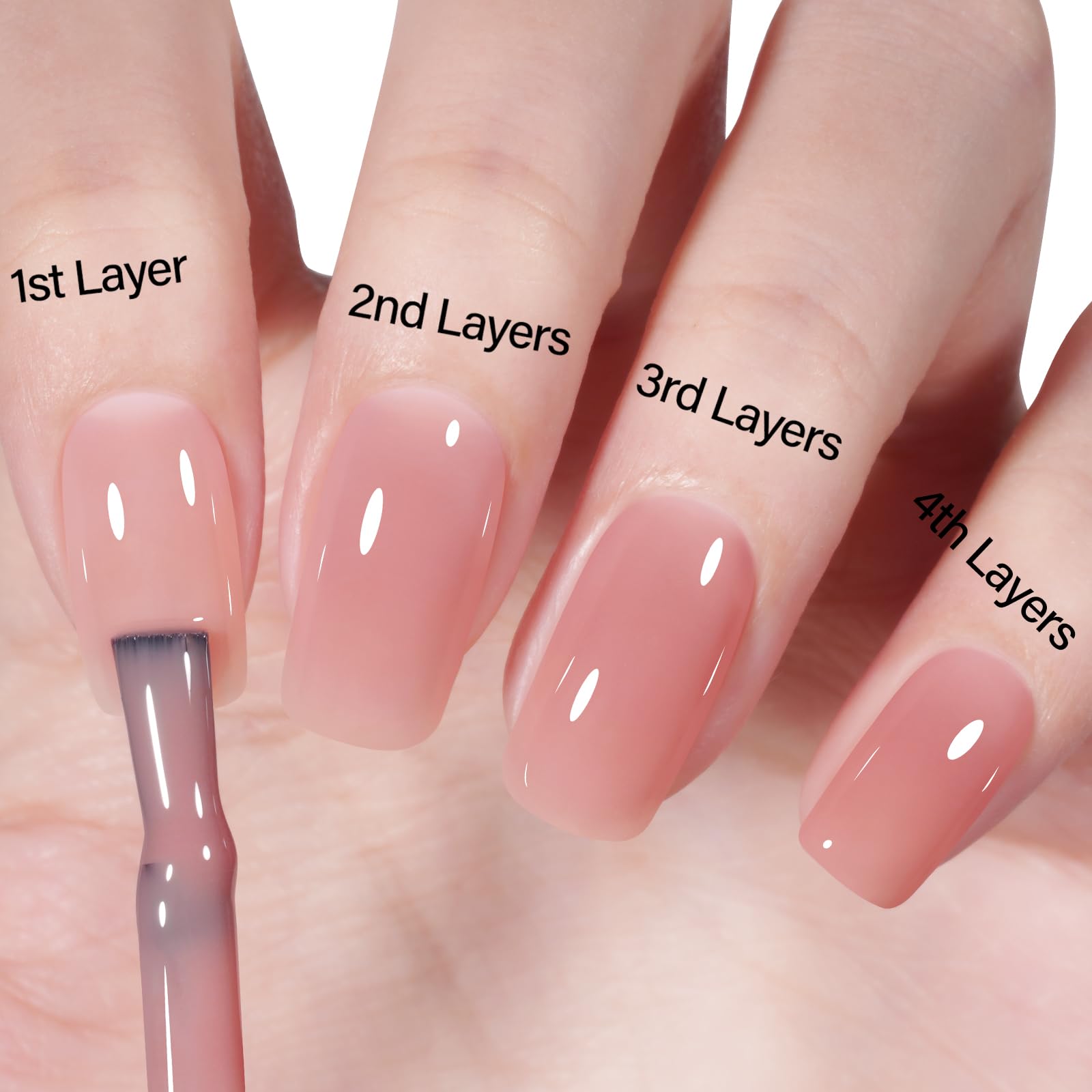 Longue tenue du vernis Gel Nude AILLSA jusqu’à 21 jours avec base et top coat.