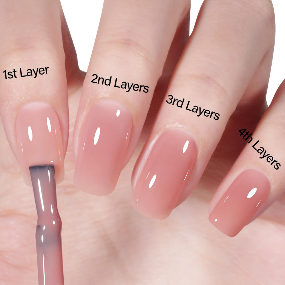 Longue tenue du vernis Gel Nude AILLSA jusqu’à 21 jours avec base et top coat.