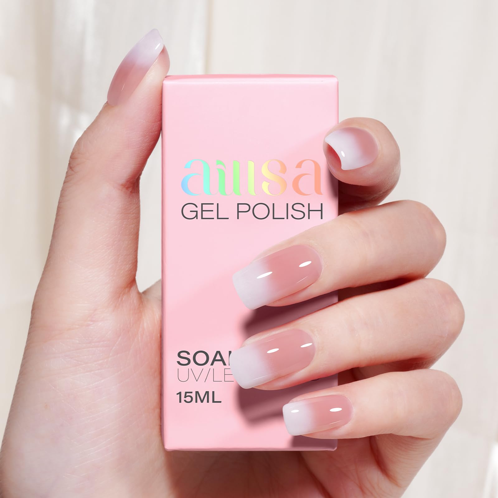 Vernis gel AILLSA Nude Pink Rose Misty pour une teinte nude rose subtile.
