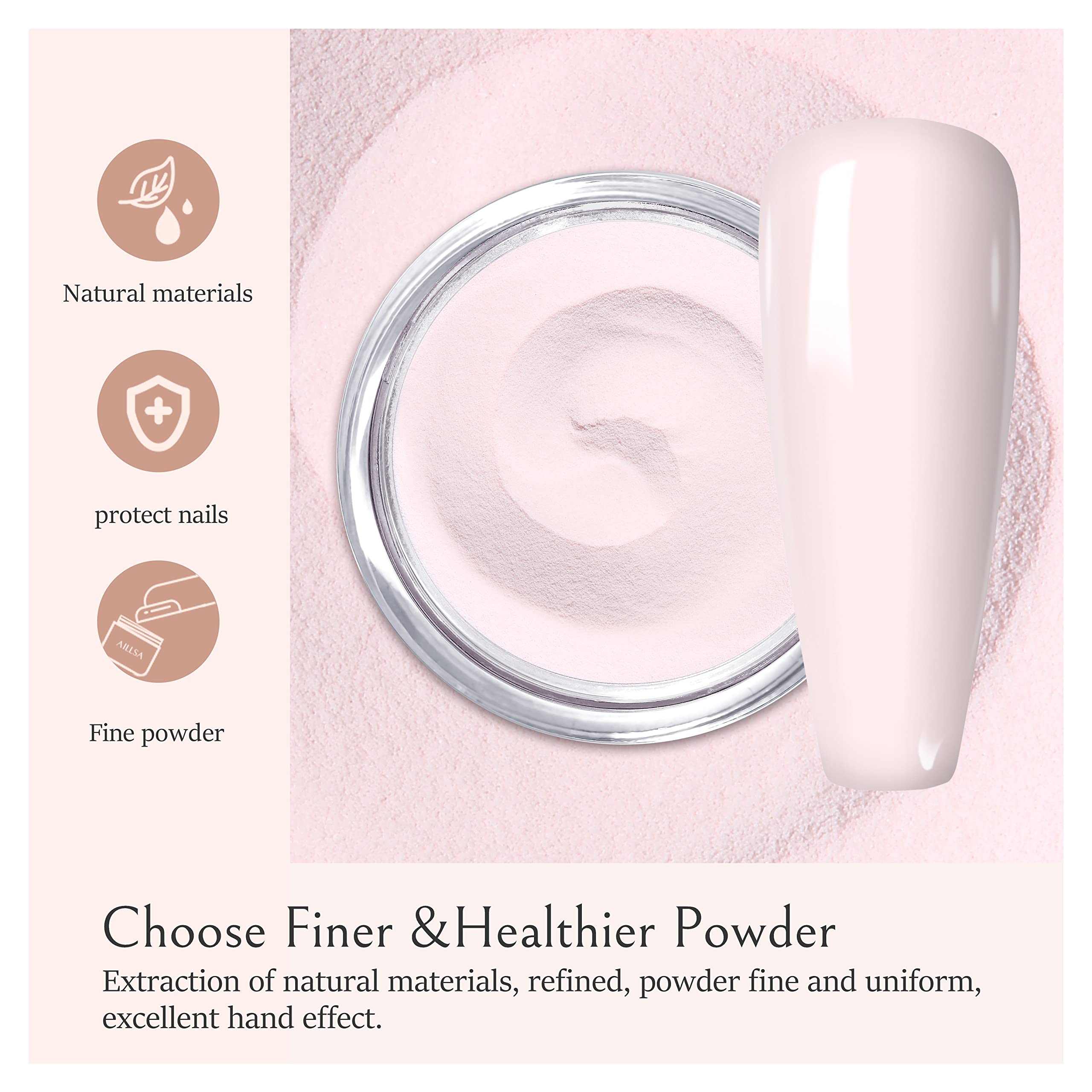 Mains utilisant la poudre light pink pour apprentissage du nail art