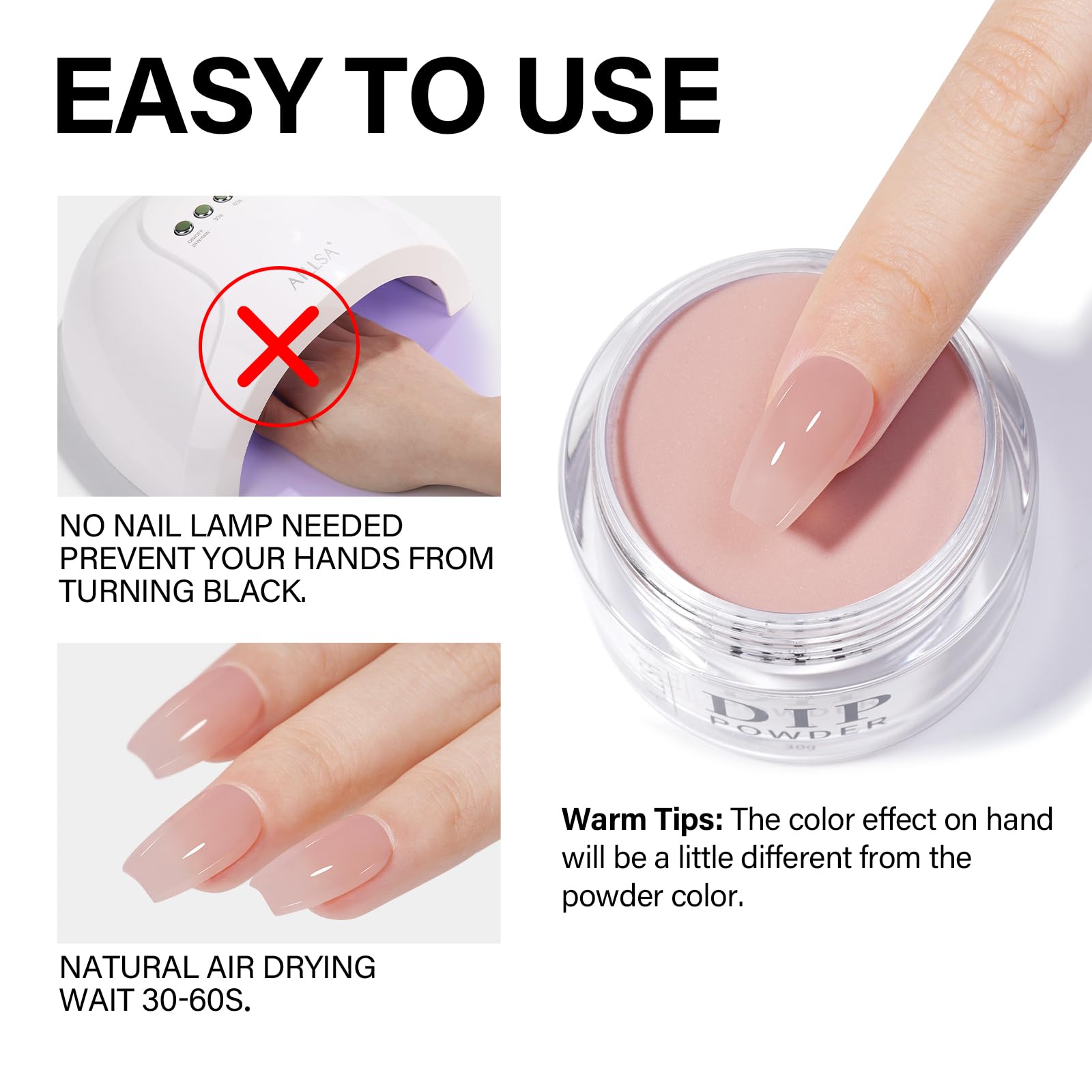 AILLSA poudre d’immersion sans lampe, séchage naturel et pratique.