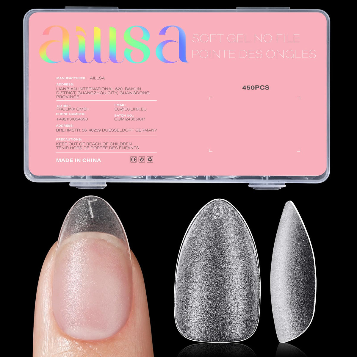 Ongles AILLSA tips amande courtes, application rapide et adhérence fiable.