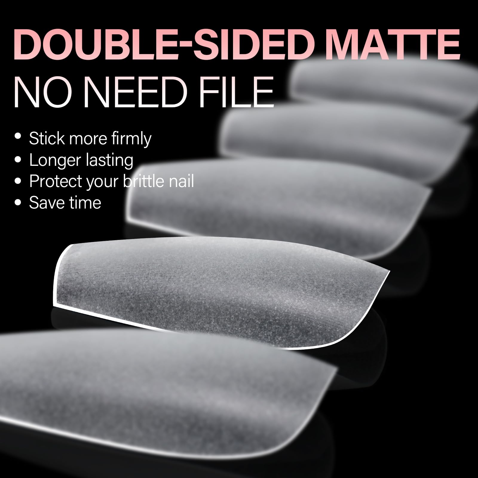 AILLSA: extensions d’ongles en forme cercueil, finition mate double-face, sans polissage.