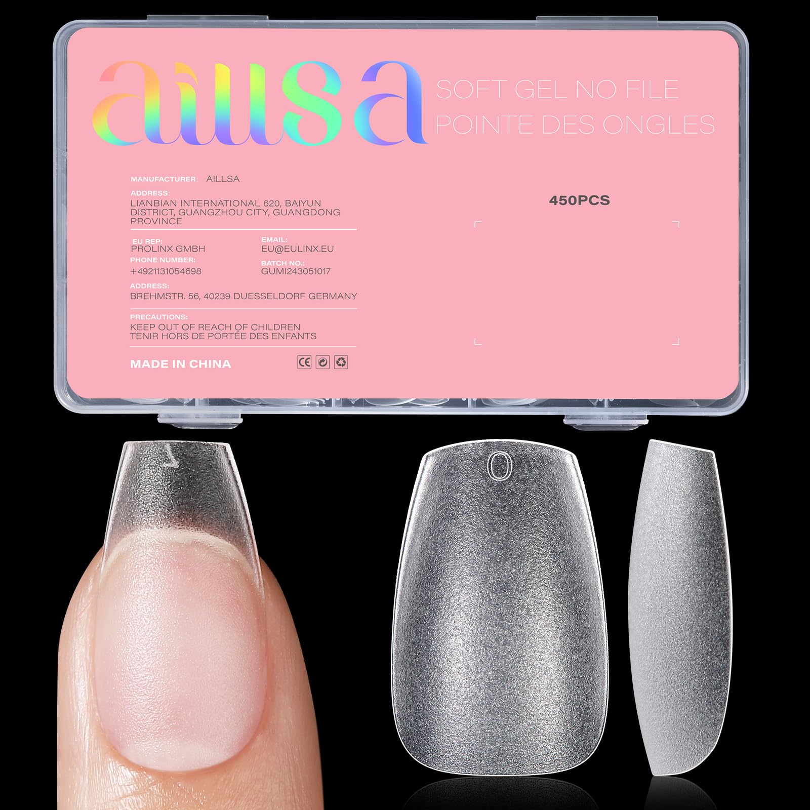 AILLSA tips ongles coffin court : adhérence fiable pour une manucure à domicile