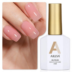 Vernis gel AILLSA Nude Pink en bouteille, couleur nude translucide idéale pour un look naturel