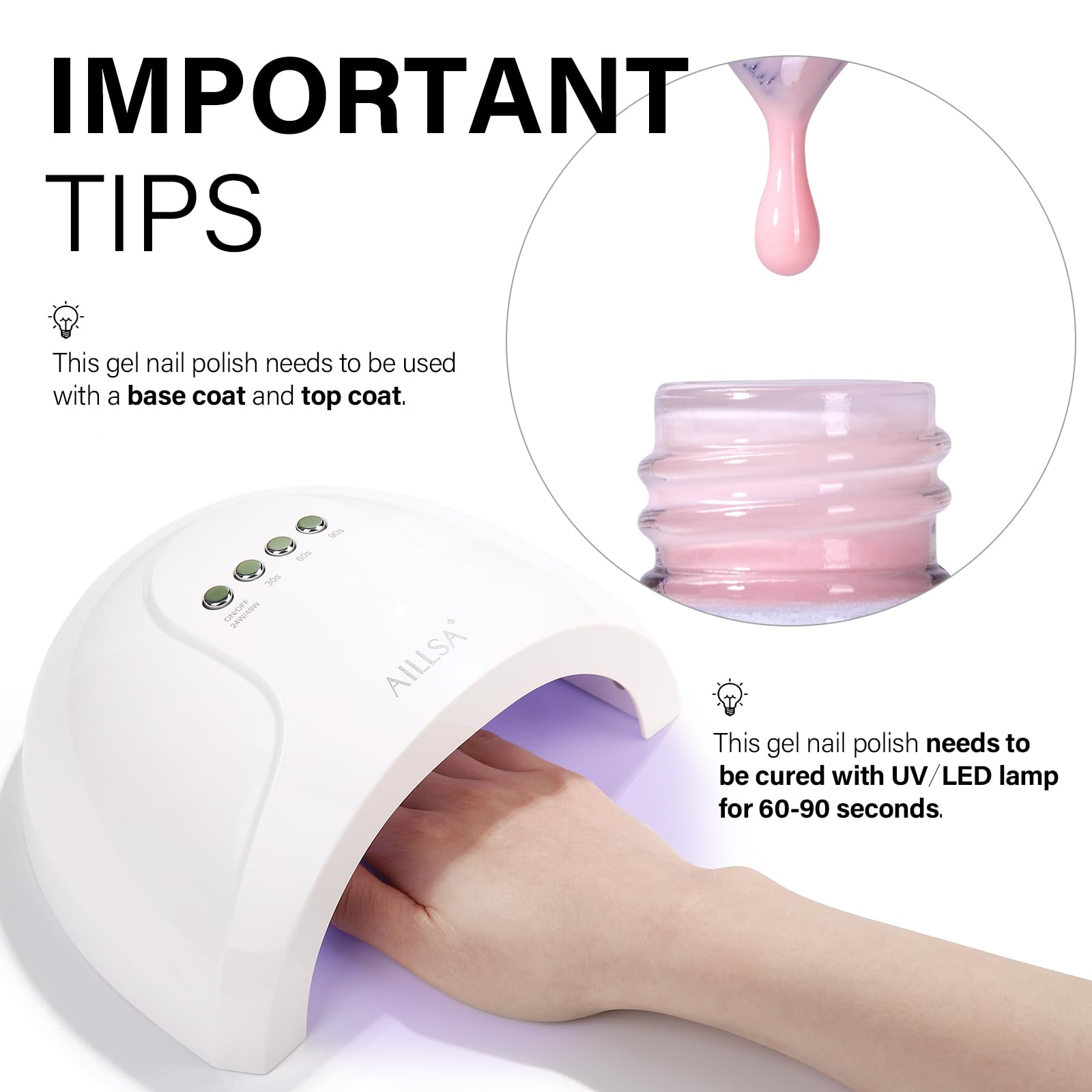 Finition brillante possible avec le gel rose laiteux AILLSA