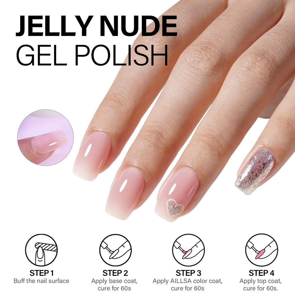Vernis gel translucide lait AILLSA en flacon, aspect naturel.