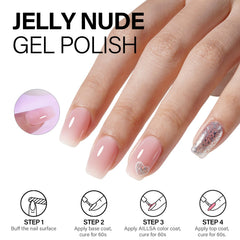 Vernis gel translucide lait AILLSA en flacon, aspect naturel.
