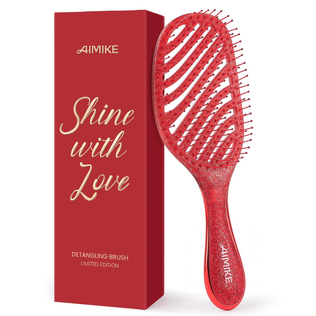 Brosse démêlante AIMIKE rouge paillette pour démêlage doux des cheveux fins