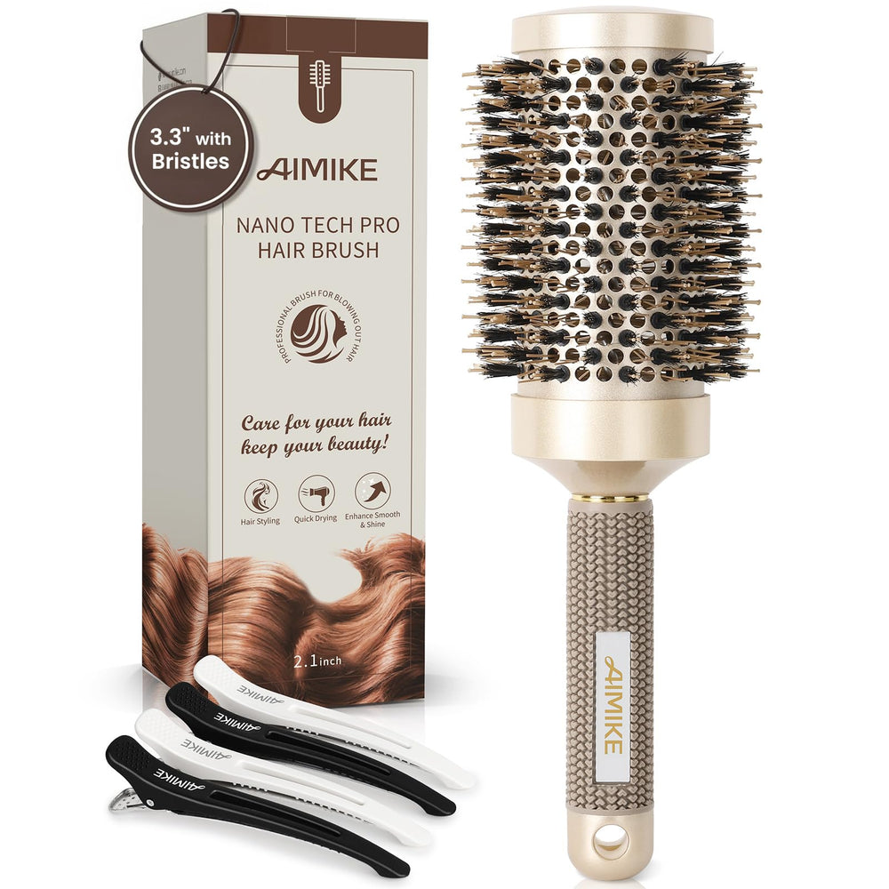 Brosse AIMIKE ronde 3,3 pouces avec poils de sanglier pour volume durable