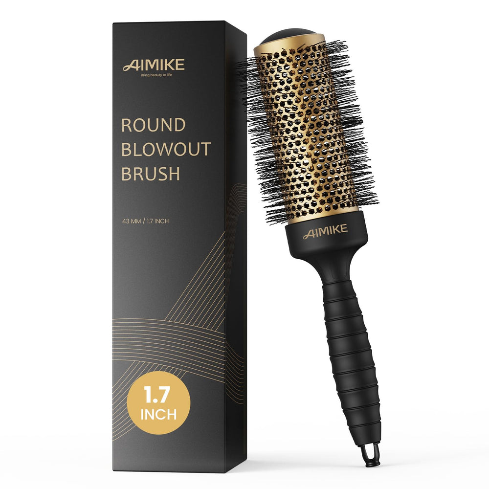Brosse AIMIKE ronde pour coiffage volumisant avec barillet céramique nano et chaleur homogène.