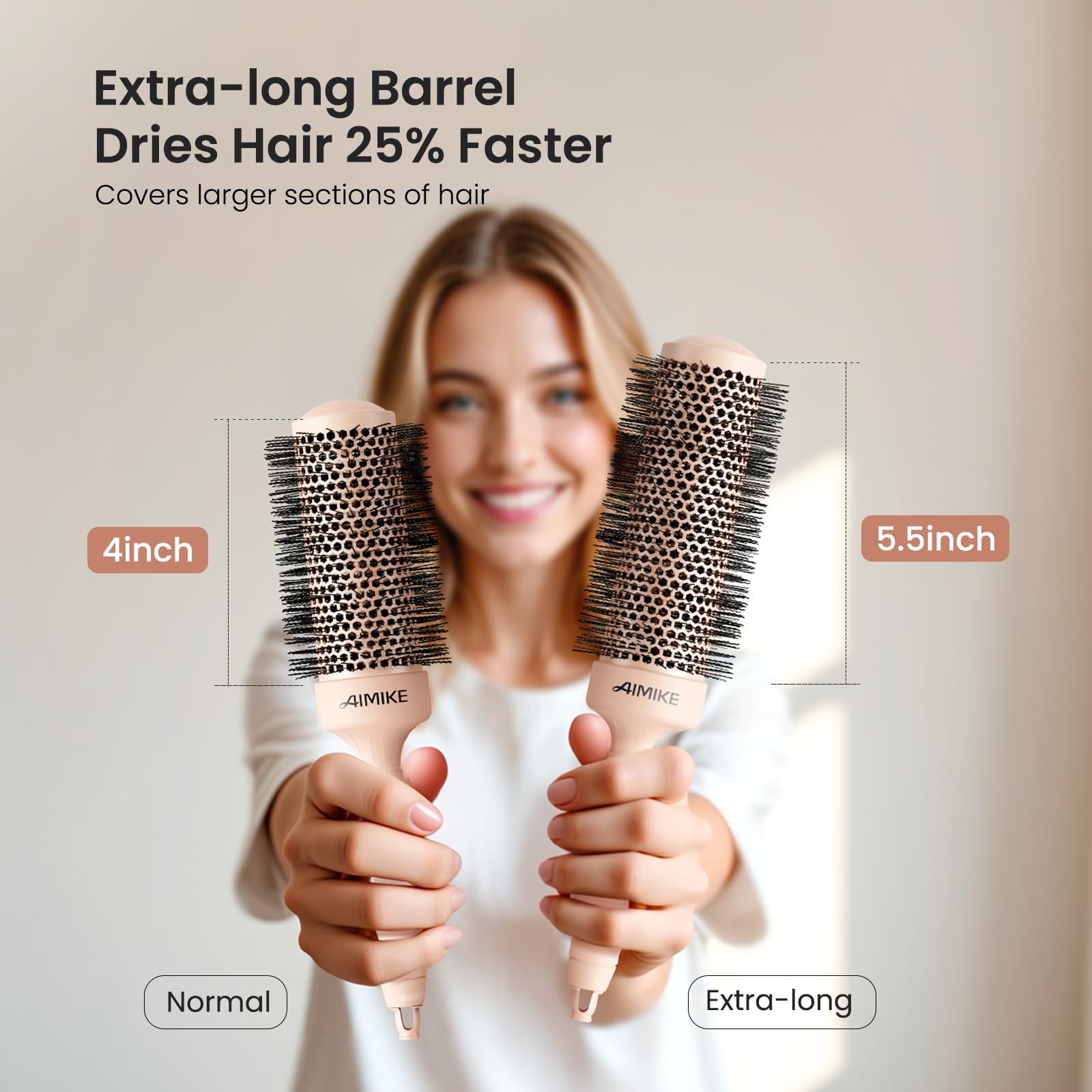 Brosse AIMIKE ronde céramique revêtue, répartition homogène de la chaleur.