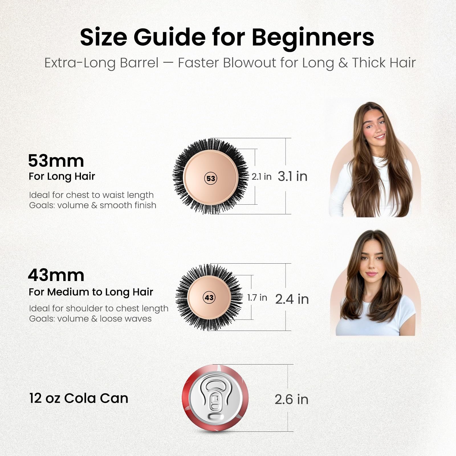 Brosse AIMIKE ronde avec poignée ergonomique pour une utilisation sans fatigue.