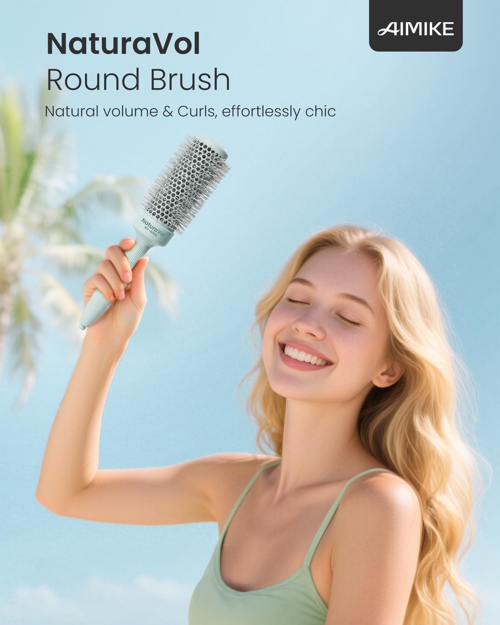 AIMIKE NaturaVol brosse ronde poignée ergonomique pour blowout confortable