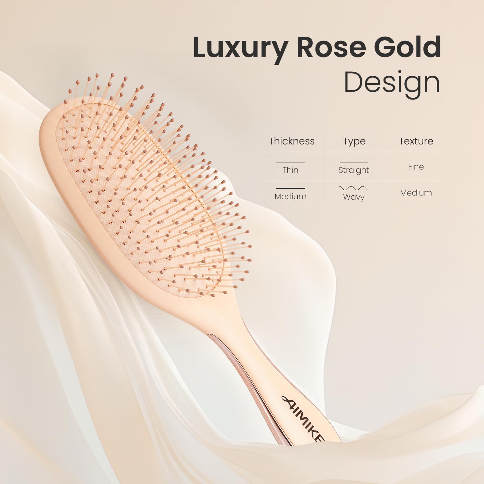 AIMIKE Rose Luxe poils FlexGlide détangent sans tiraillement et casse.