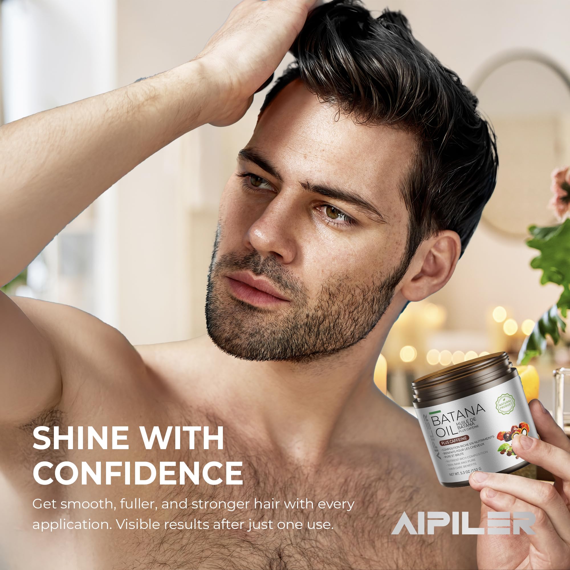 Texture veloutée de l'huile Batana AIPILER pour cheveux brillants.