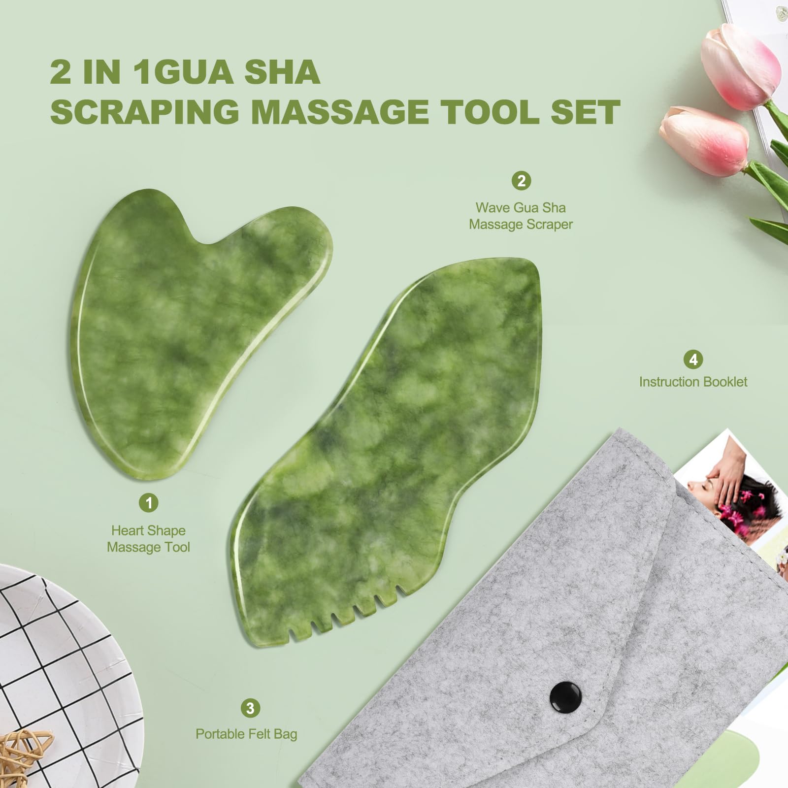 AIROGYM Coffret Gua Sha Jade, coffret cadeau élégant pour soins à domicile