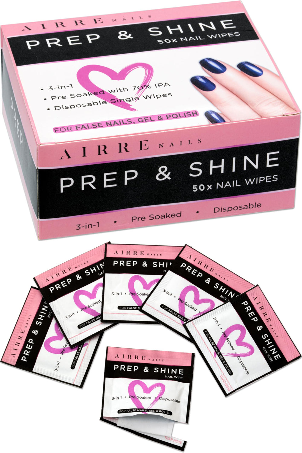 AirRE NAILS lingette préparation sans peluches pour dégraisser et préparer l’ongle.