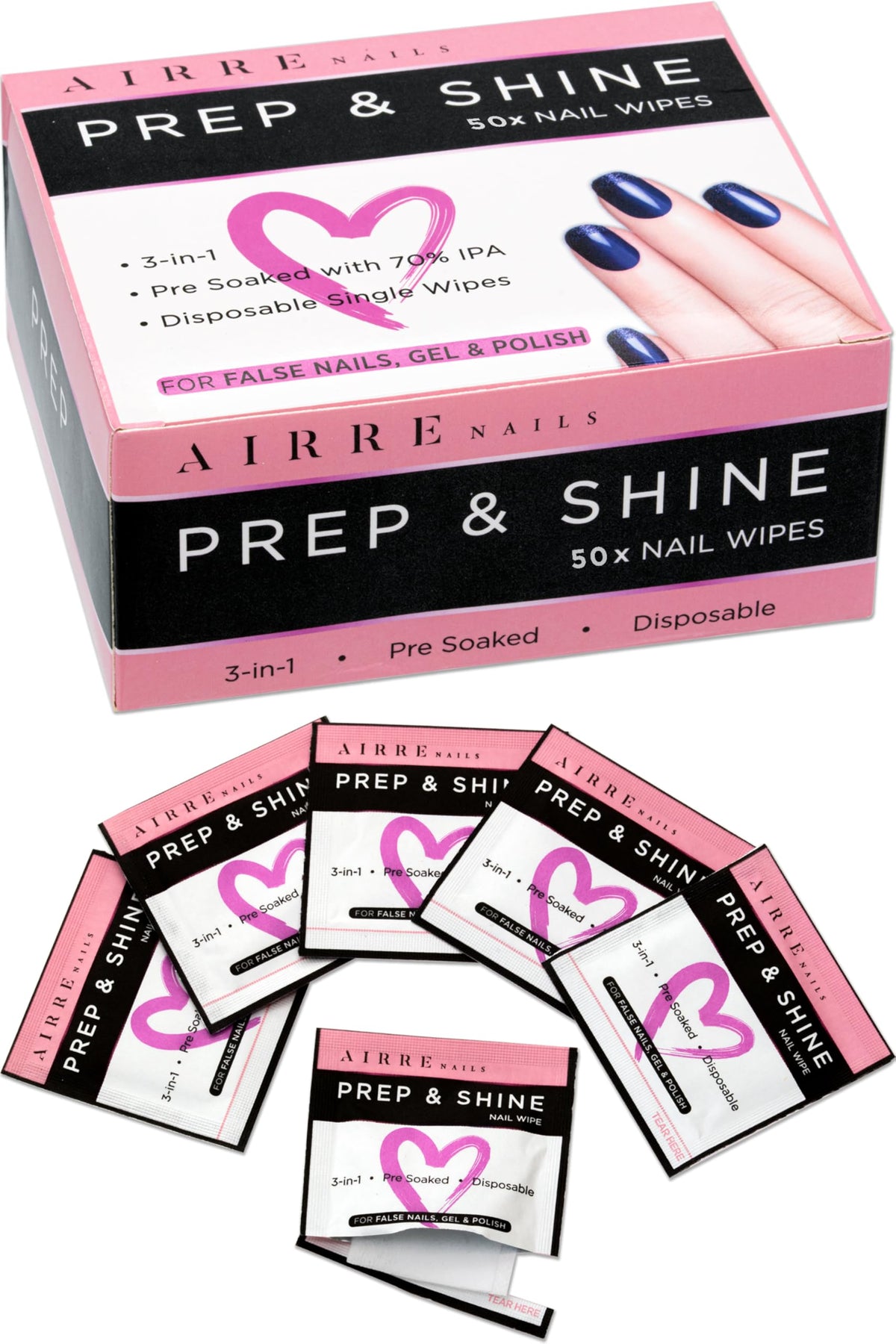 AirRE NAILS lingette préparation sans peluches pour dégraisser et préparer l’ongle.