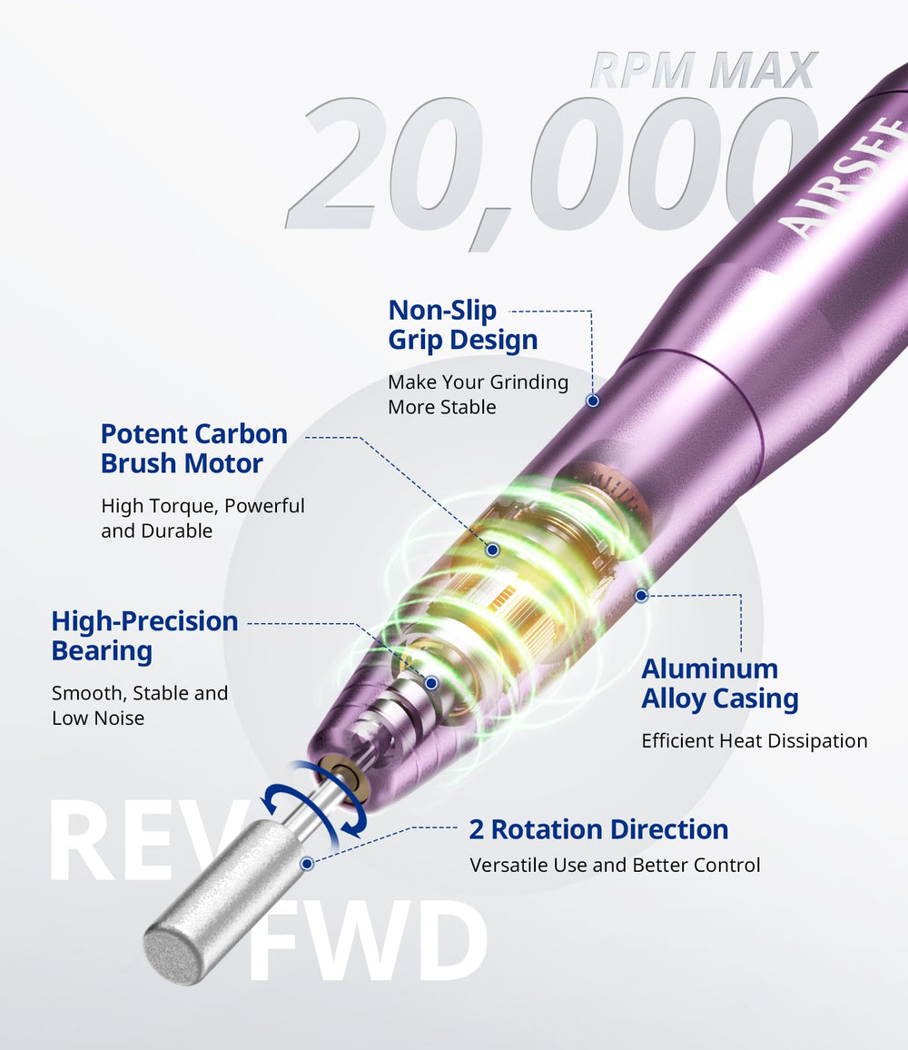 AirSee perceuse-ongles ruban ponçage facilitant la finition des ongles.