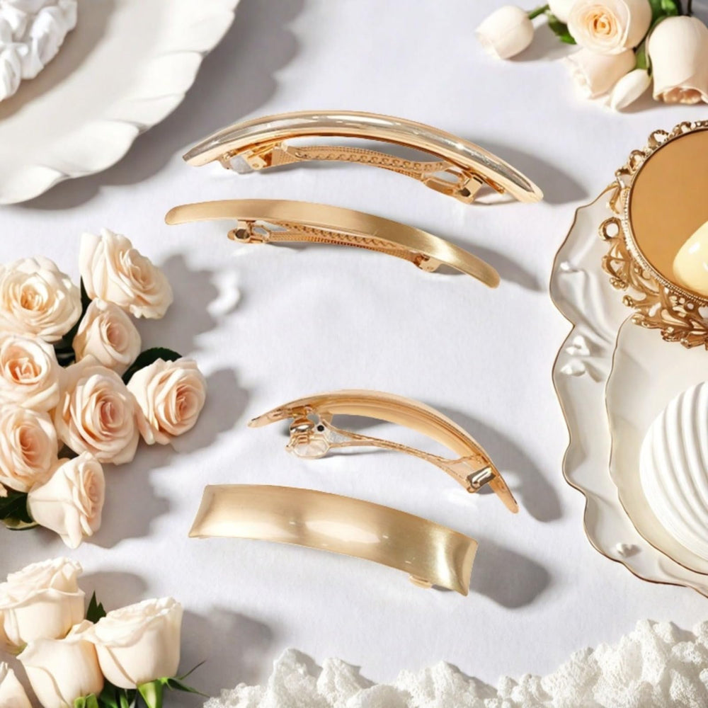 Barrettes AITELEI dorées en métal grande taille, idéales pour cheveux épais.