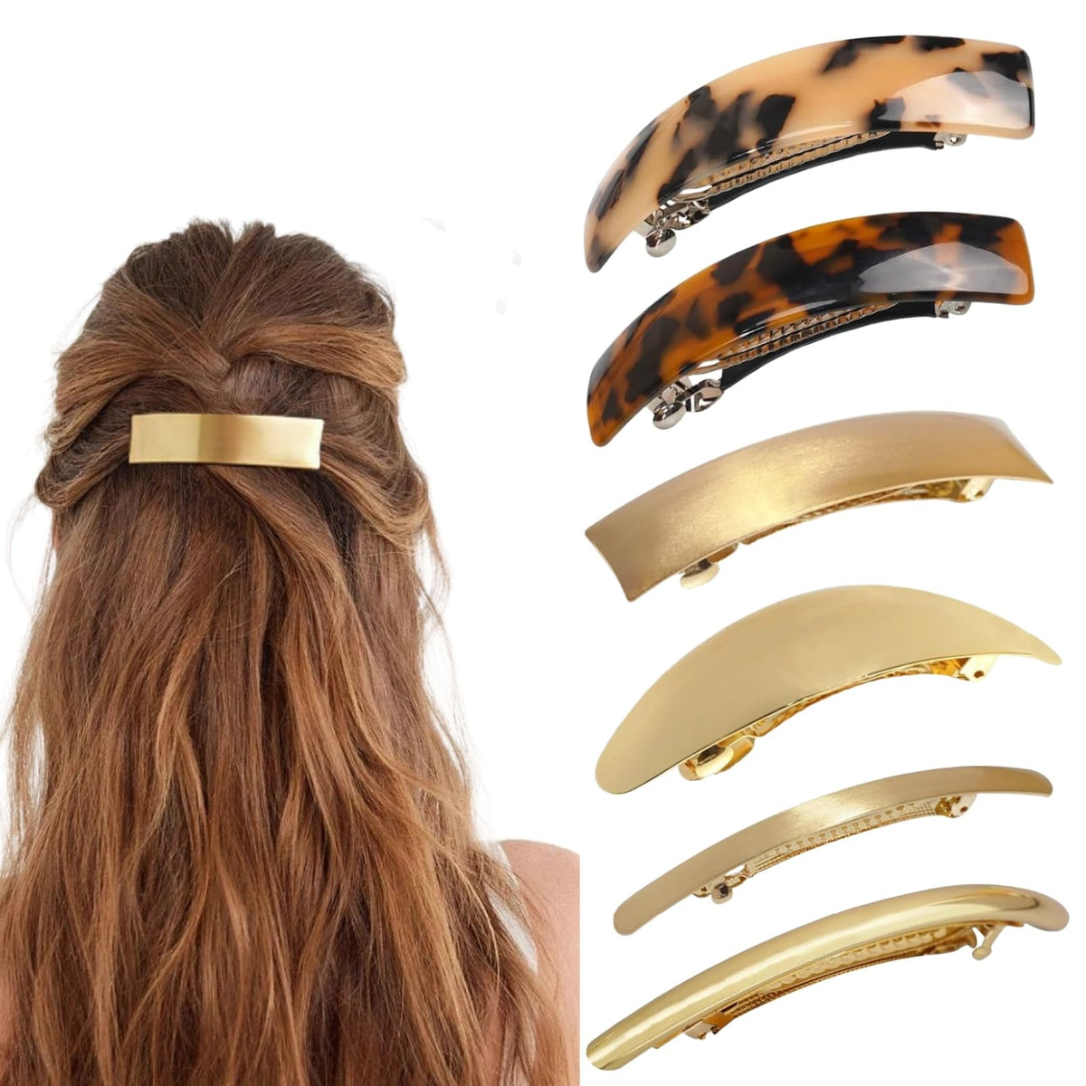 Barrettes AITELEI dorées en métal forme ovale, maintien élégant pour toute coiffure.