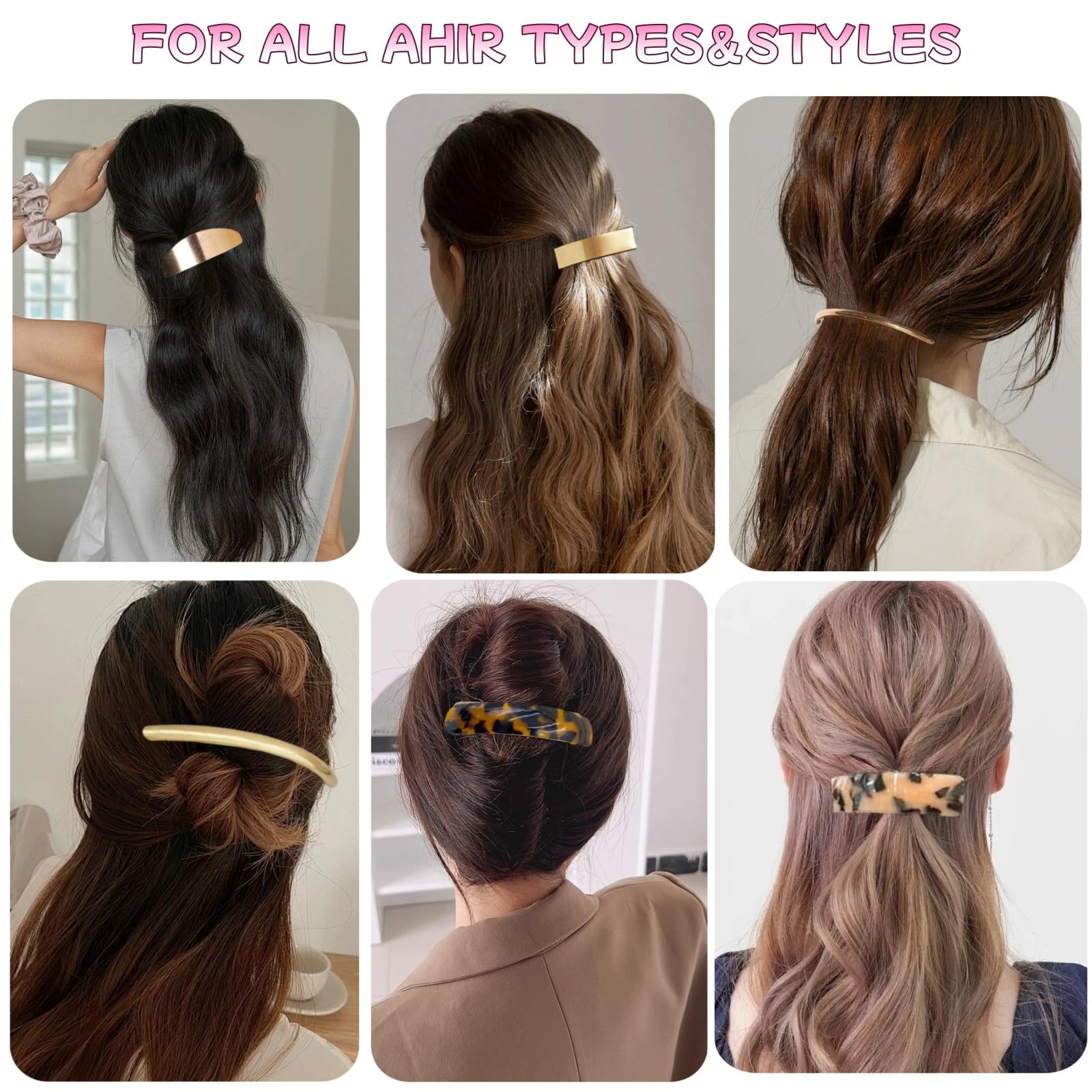 Barrettes AITELEI dorées en métal forme rectangulaire pour un style moderne.
