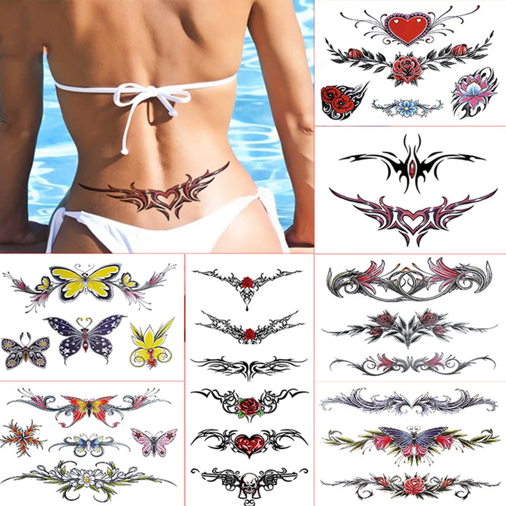 Tatouages Aivoch pour ventre, 8 feuilles, look festif rapide.