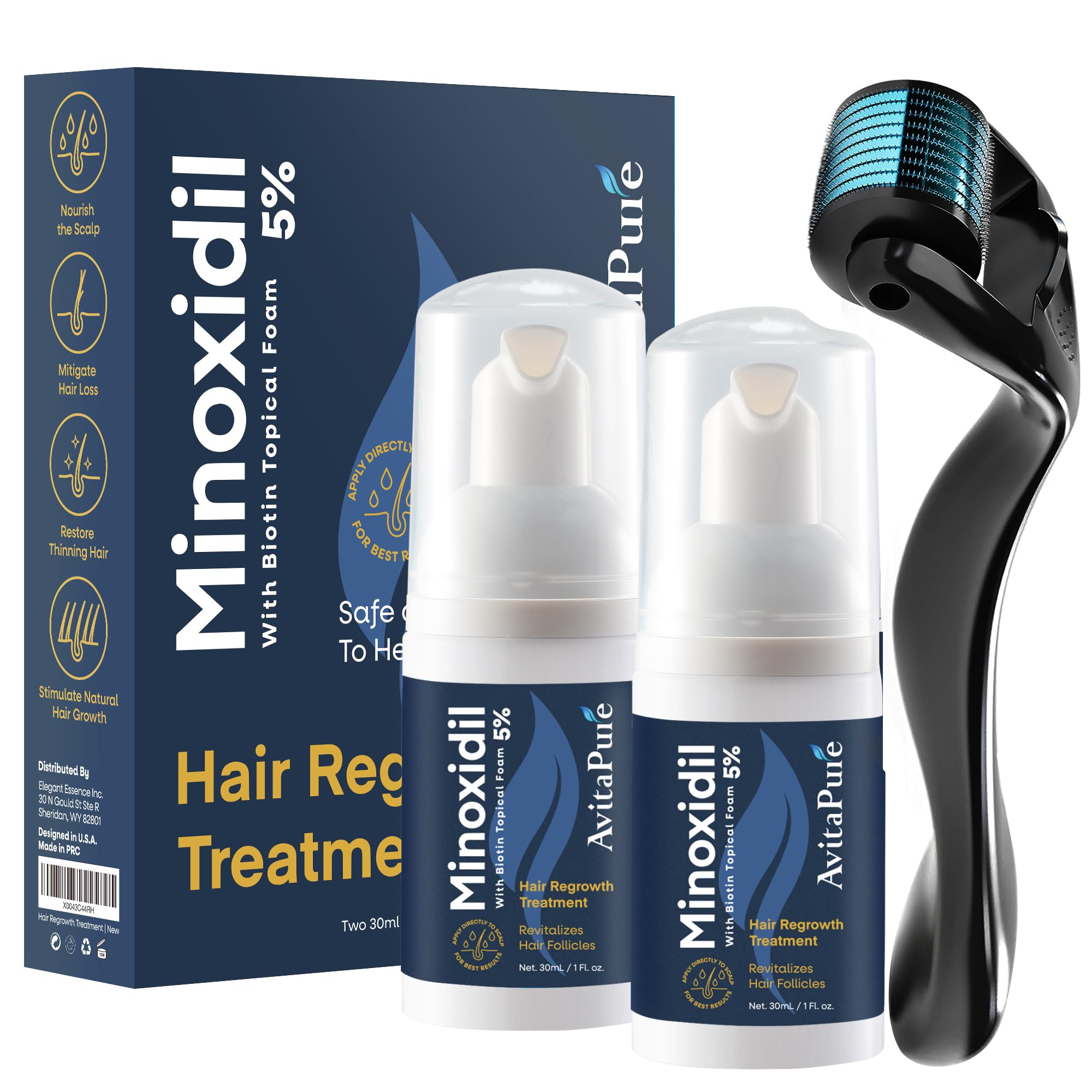 AivtaPurePro Yuaben Minoxidil 5% emballage bleu foncé pour routine facile