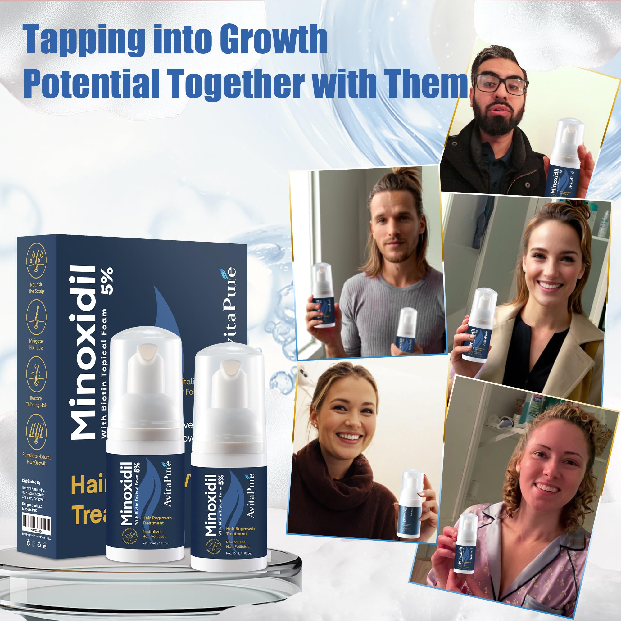 AivtaPurePro Yuaben Minoxidil 5% routine capillaire quotidienne