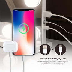 Port USB et USB-C intégrés pour charger téléphone et outils.