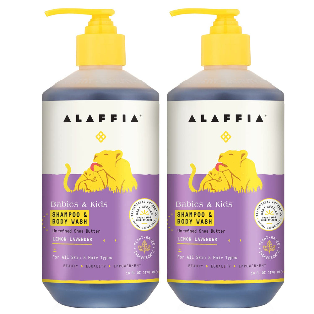 Alaffia bébé et enfant, shampoing-gel-douche citron-lavande, douceur pour peau délicate.