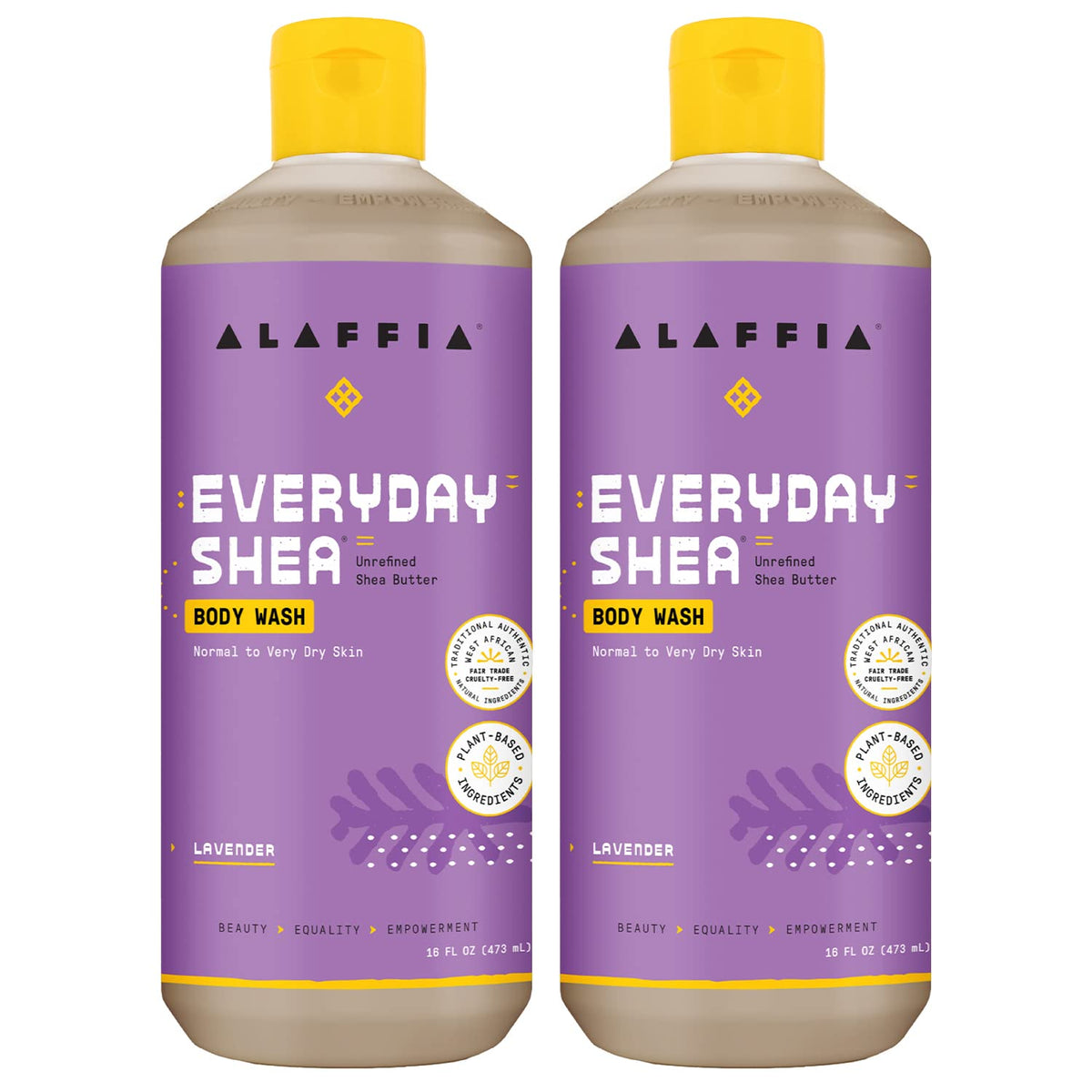 Alaffia Gel Douche quotidien, lot de deux bouteilles, hydratation possible après la douche.