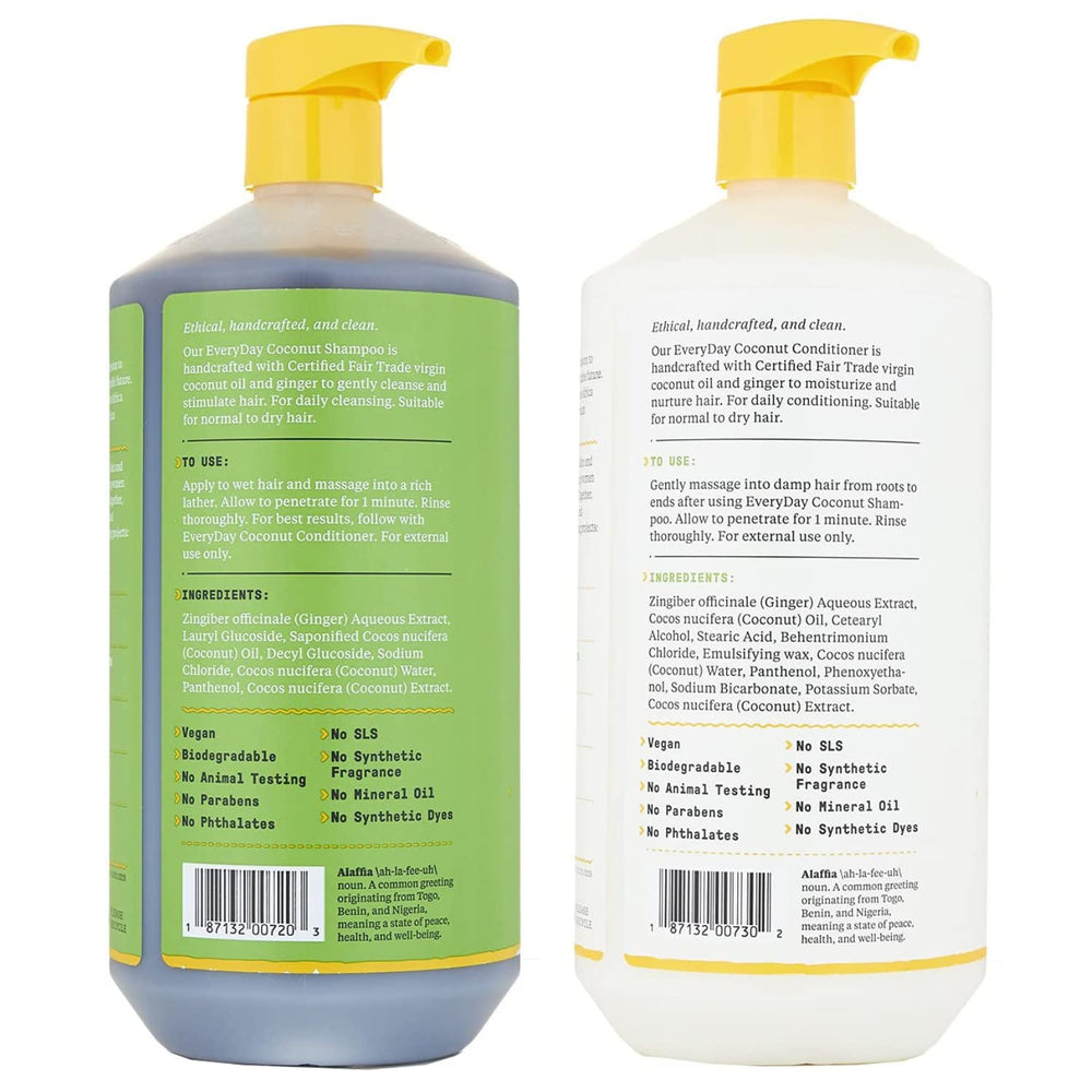 Alaffia EveryDay Après-Shampoing Coco – bouteille démêle et réveille les longueurs.