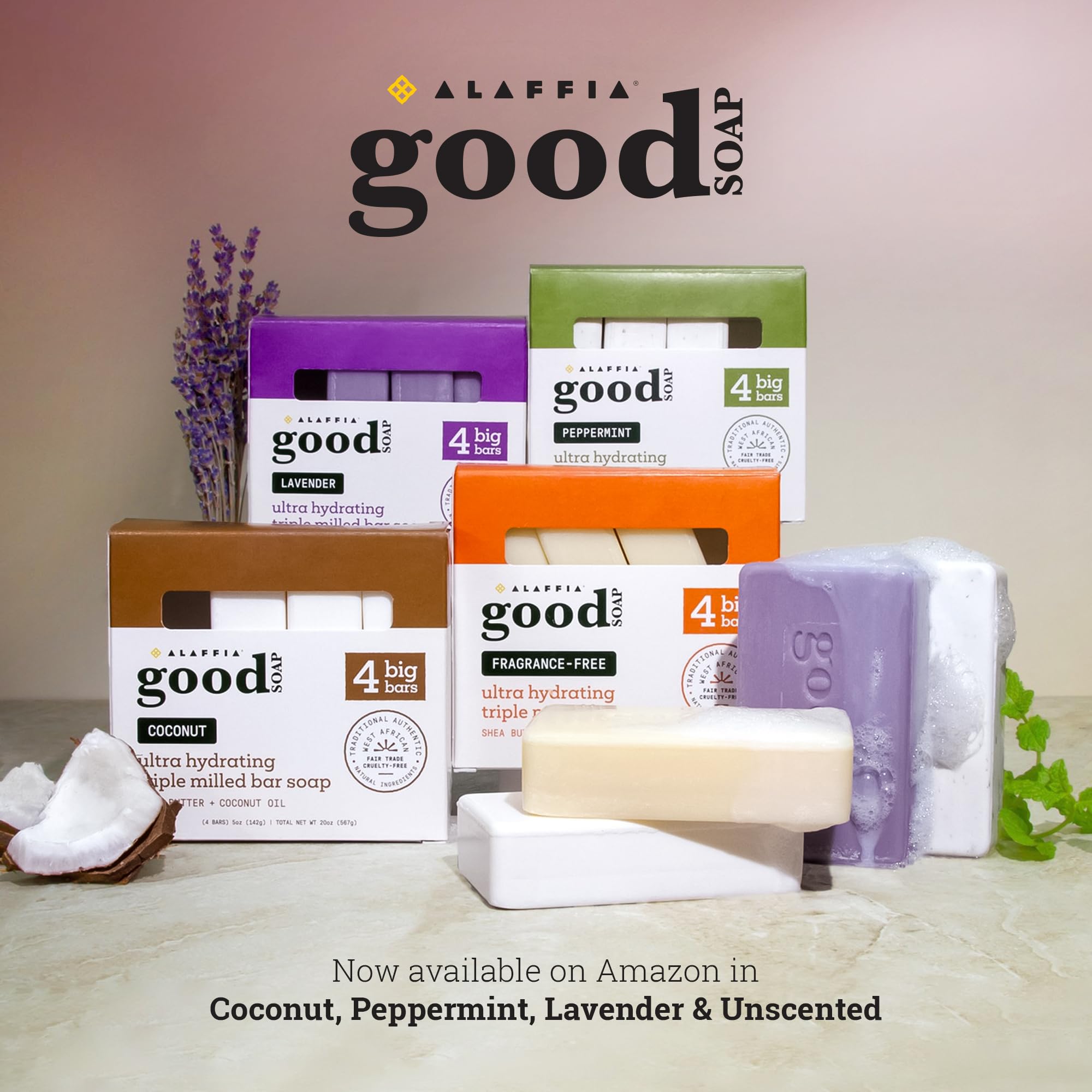 Rituel douche Lavande Alaffia pour une peau douce.