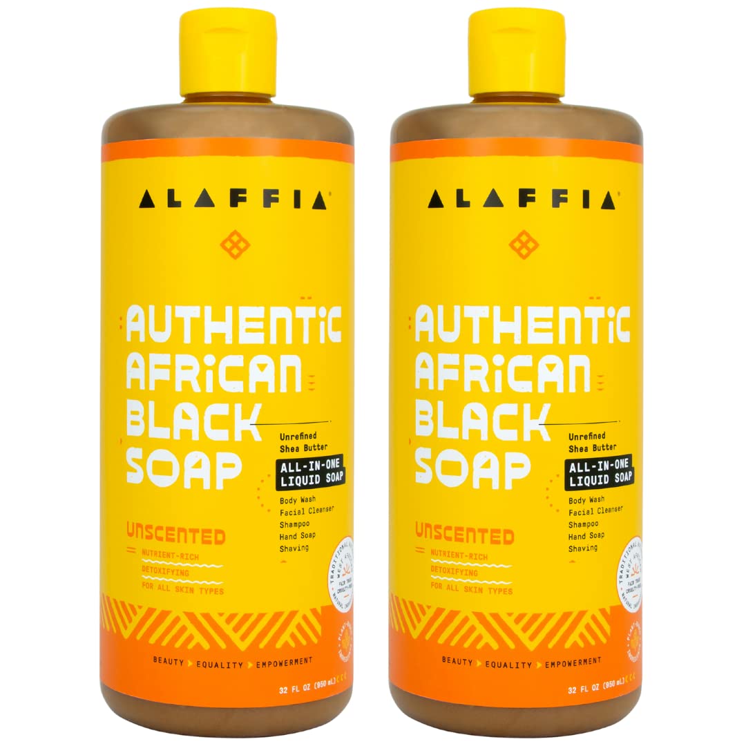 Alaffia Savon Noir Africain, bouteille 2-paquets, hydratant pour visage et corps.