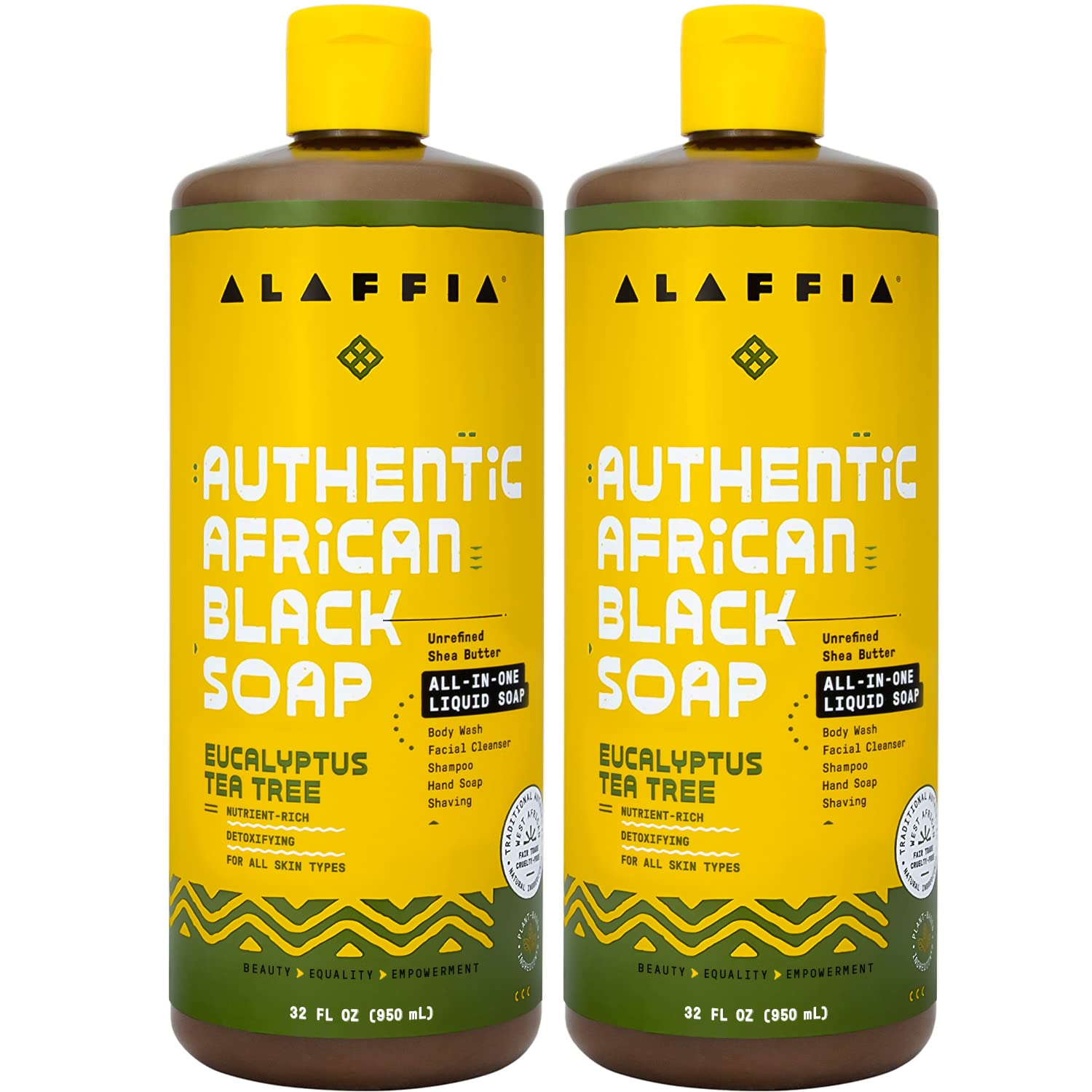 Alaffia Savon noir africain eucalyptus: flacon 32oz nettoie en douceur et revitalise peau et cheveux.