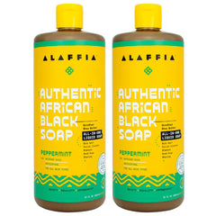 Alaffia Savon Noir Africain en bouteille, nettoyage doux pour peau et cheveux.
