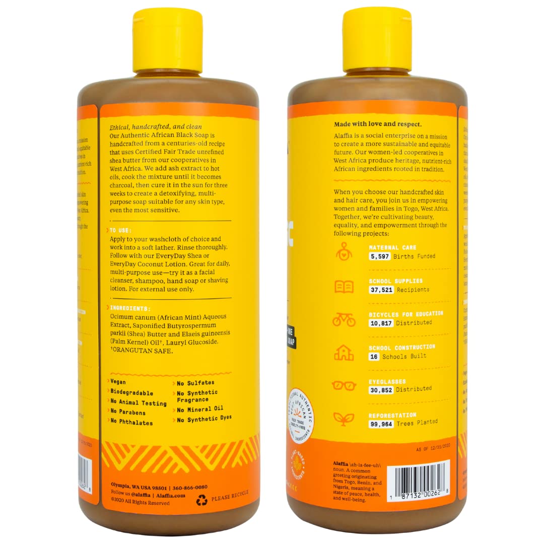 Alaffia Savon Noir Africain, mousse douce nettoyante visage et corps.