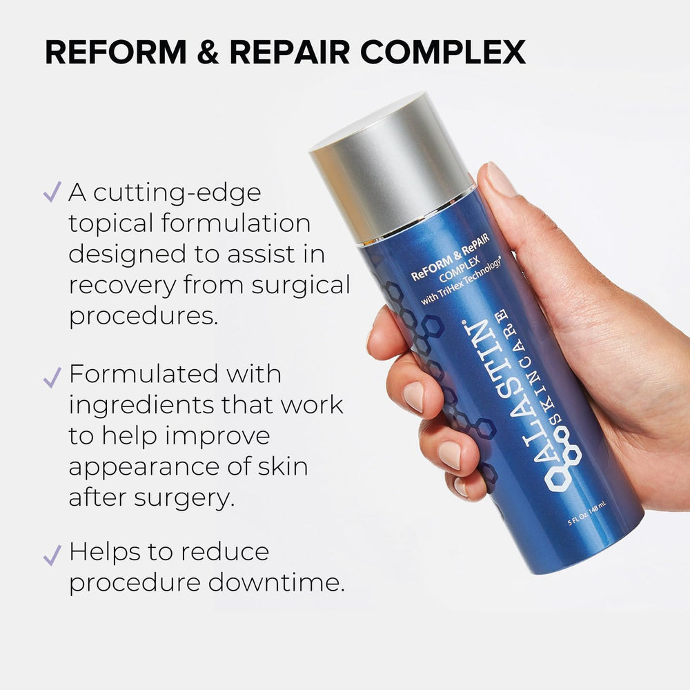 ALASTIN Skincare Reform & Repair Corps: flacon crème, application douce après chirurgie légère.