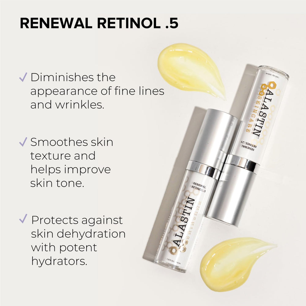 ALASTIN Skin Renewal Retinol, texture peau lissée après utilisation, teint homogène.