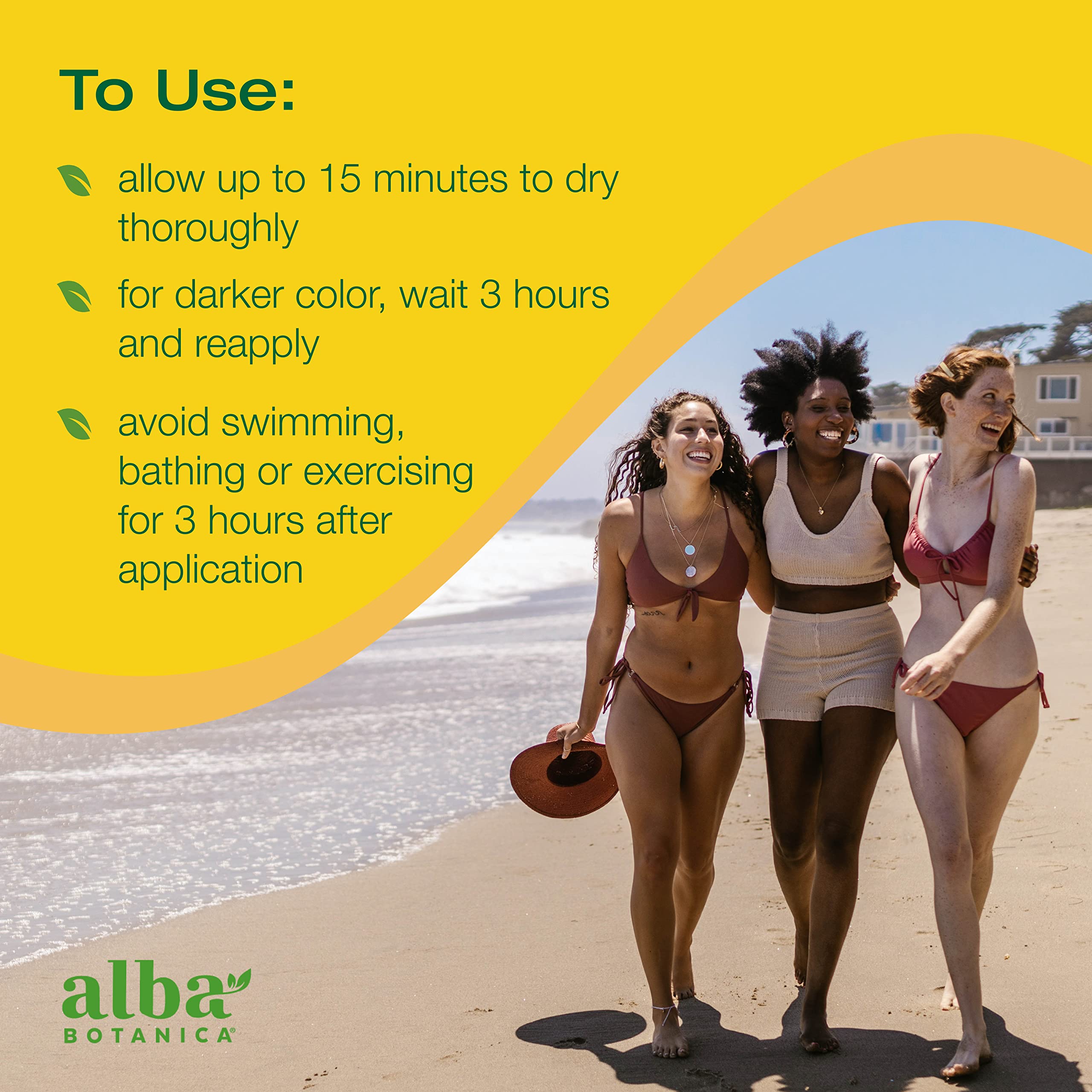Alba Botanica autobronzant: utilisation répétée possible pour teint plus profond.