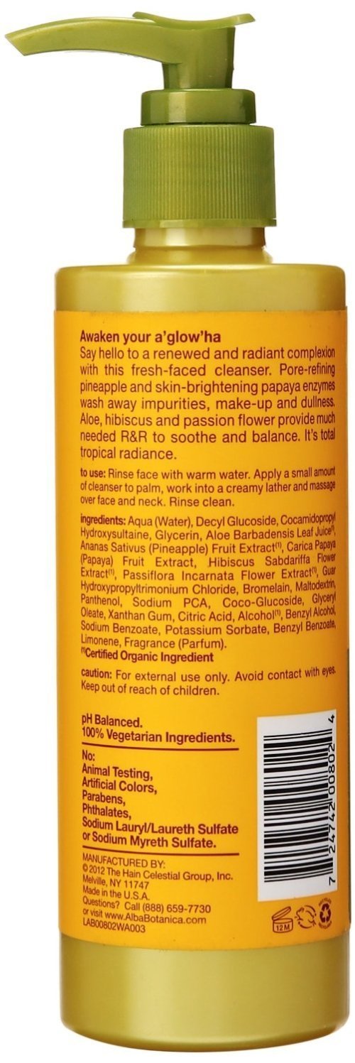 Alba Botanica Bouteille Pompe Nettoyant Visage Ananas Enzyme Hawaii - usage quotidien pour éclat.