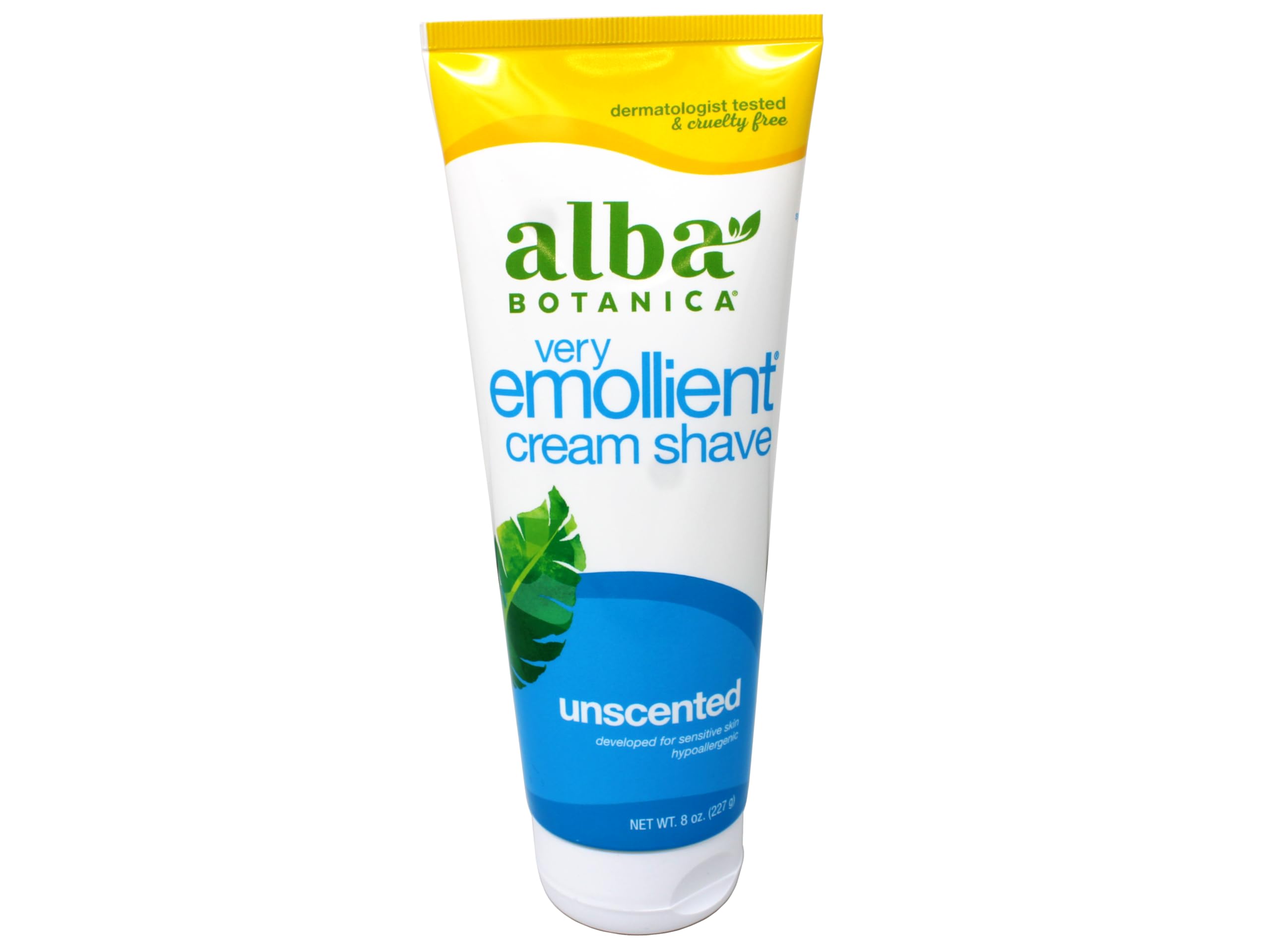Alba Botanica crème rasage émolliente sans senteur — bouteille pratique pour hydratation.