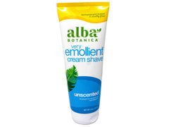 Alba Botanica crème rasage émolliente sans senteur — bouteille pratique pour hydratation.