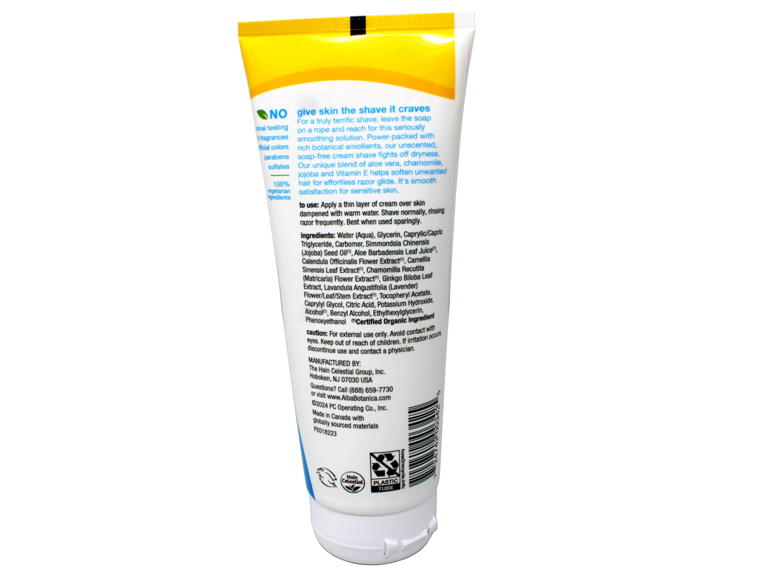 Étiquette Alba Botanica sans parfum indique une formule douce.