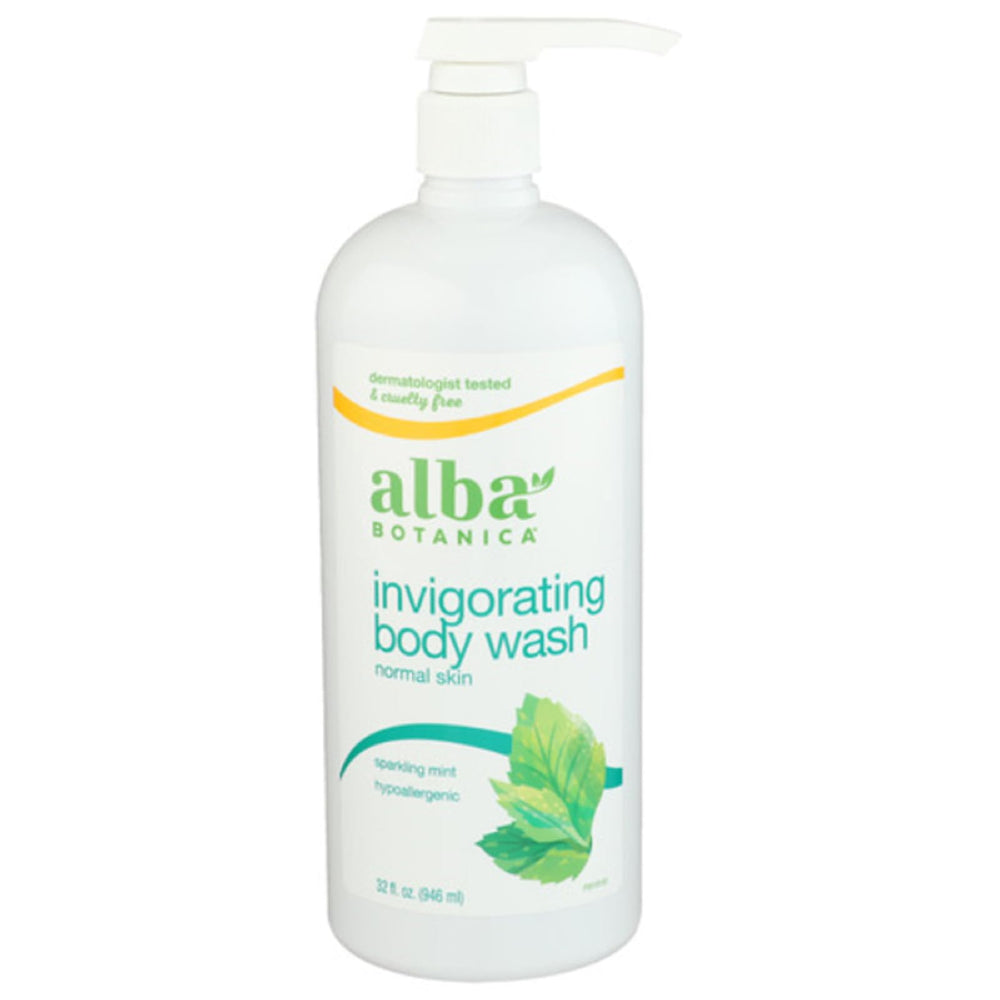 Gel douche Alba Botanica menthe scintillante, texture émolliente pour la peau.
