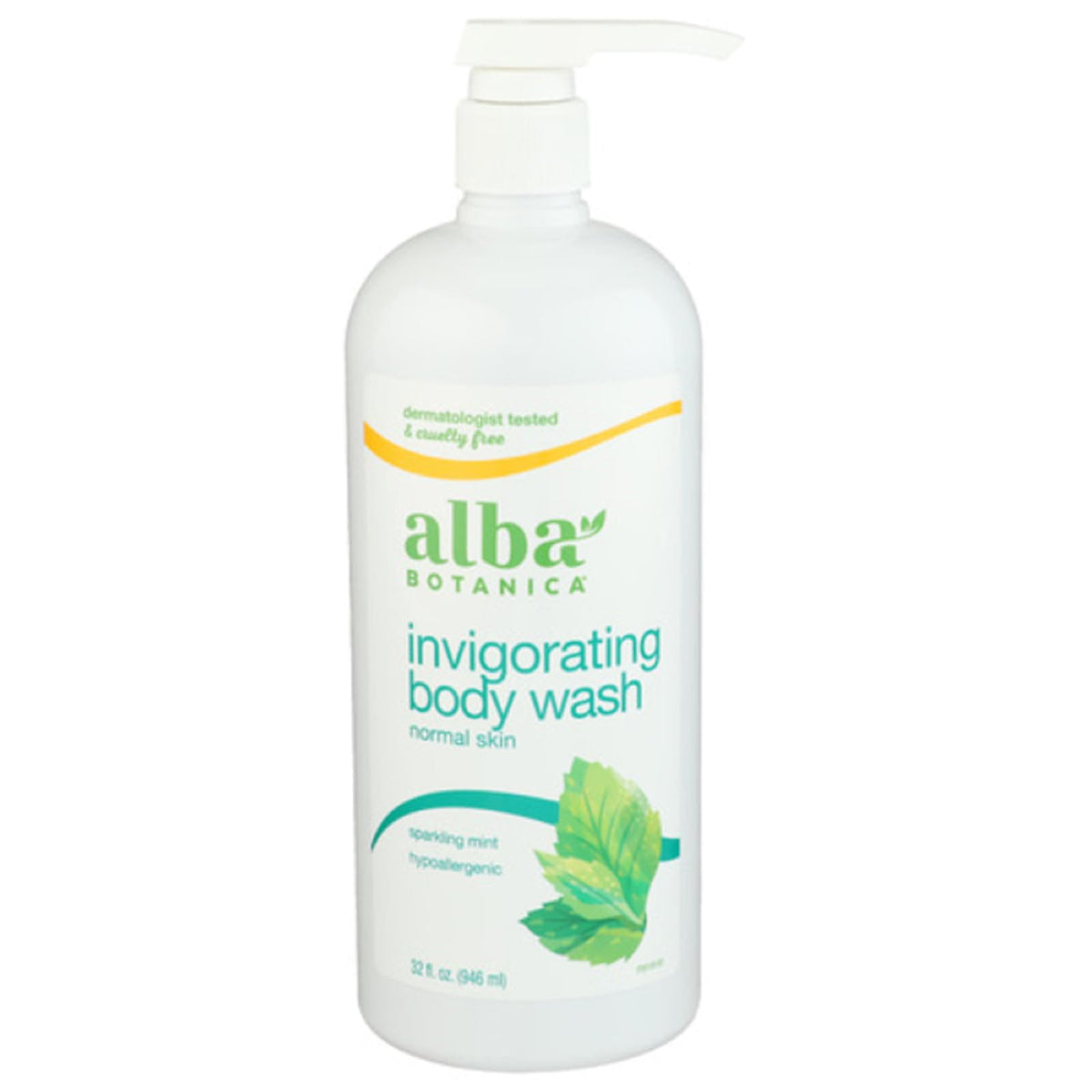 Gel douche Alba Botanica menthe scintillante, texture émolliente pour la peau.
