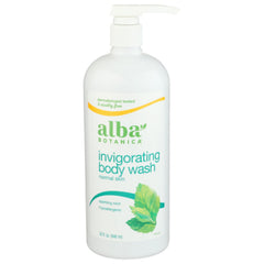 Gel douche Alba Botanica menthe scintillante, texture émolliente pour la peau.