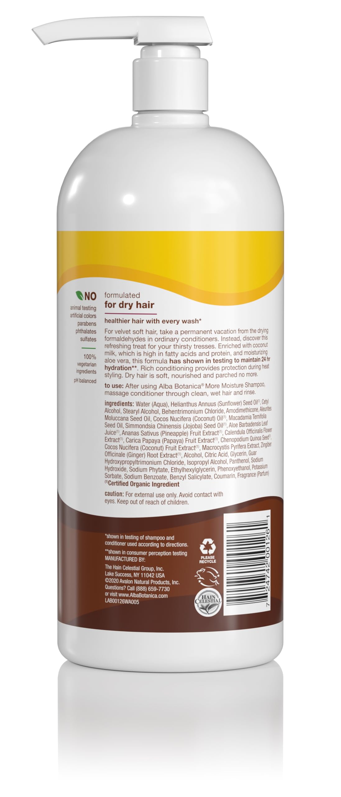 Ingrédients lait de coco hydratants, Alba Botanica, soin nourrissant pour cheveux.